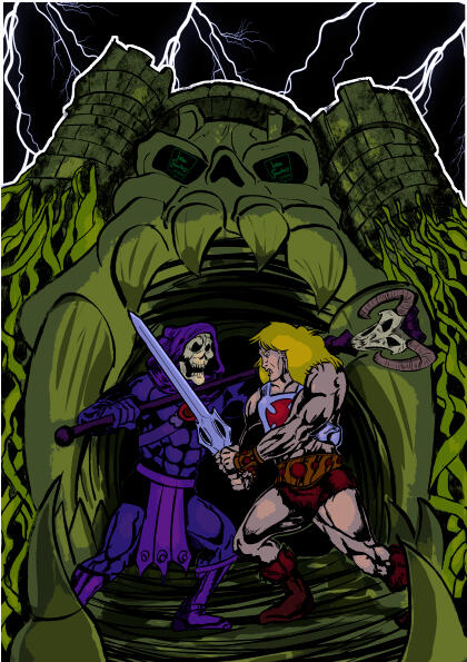 He-Man vs Skeletor Tintas y color digital, sobre lápiz tradicional