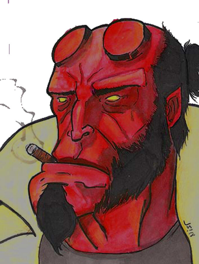 Hellboy Lápiz, tinta y acuarelas tradicionales