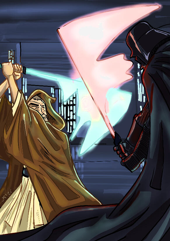 Kenobi vs Vader, lápiz, tintas y color digital con Clip Studio paint
